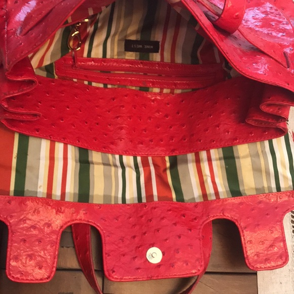 Bright Red, Textured, Nine West Purse With Matching Coin Purse - Picture 3 of 7